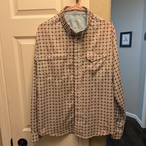 Huk Men's Casual Button Down Shirt - Red and White Checkered